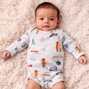Mini Wonder Chicago Print Bamboo Baby Bodysuit NB Long Sleeve